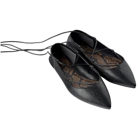 NWT Zara Black Animal Print Tied Ballet Flats - Picture 1 of 4